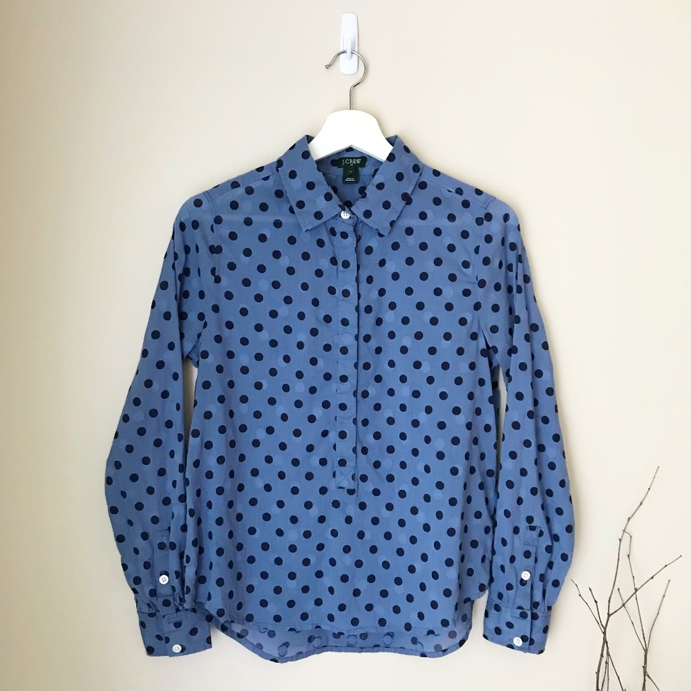 J. Crew Factory Blue Jacquard Dot Popover Shirt